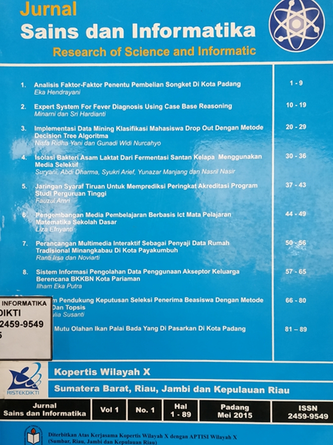 Cover Jurnal Sains dan Informatika Vol. 1 No. 1 Mei 2015
