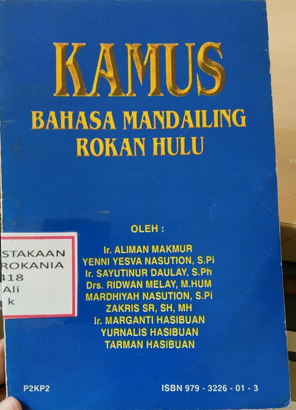 Cover KAMUS Bahasa Mandailing Rokan Hulu